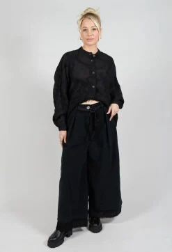 Belted Trousers in Velluto Cannete and Raso di Viscosa Nero