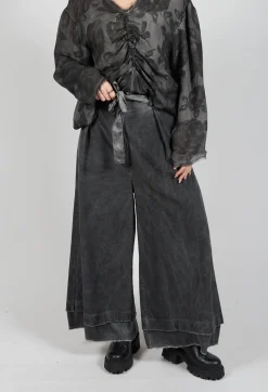Belted Trousers in Velluto Cannete and Raso di Viscosa Grey Storm