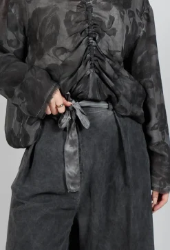 Belted Trousers in Velluto Cannete and Raso di Viscosa Grey Storm