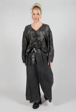 Belted Trousers in Velluto Cannete and Raso di Viscosa Grey Storm