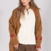 Blended Cashmere Cardigan with Embroidery Detail in Brown