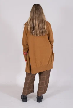 Blended Cashmere Cardigan with Embroidery Detail in Brown