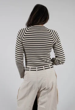 Bloom Rib Knit Blouse in Beige Stripe