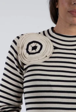 Bloom Rib Knit Blouse in Beige Stripe
