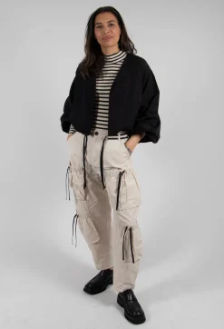 Bloom Rib Knit Blouse in Beige Stripe