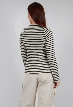 Bloom Rib Knit Blouse in Beige Stripe