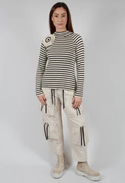 Bloom Rib Knit Blouse in Beige Stripe