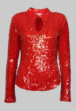 Blouse with Sequin Detail in Red