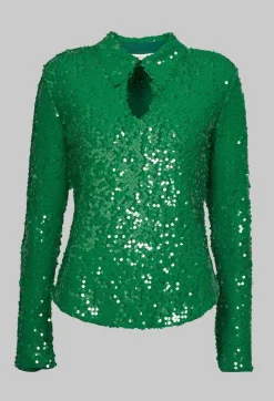 Blouse with Sequin Detail in Green