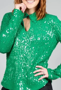 Blouse with Sequin Detail in Green