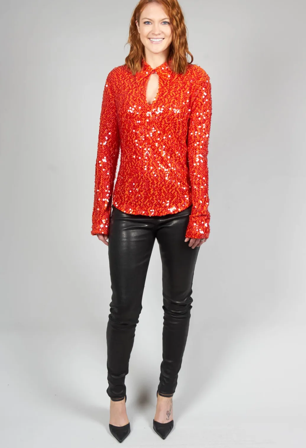 Blouse with Sequin Detail in Red