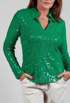Blouse with Sequin Detail in Green