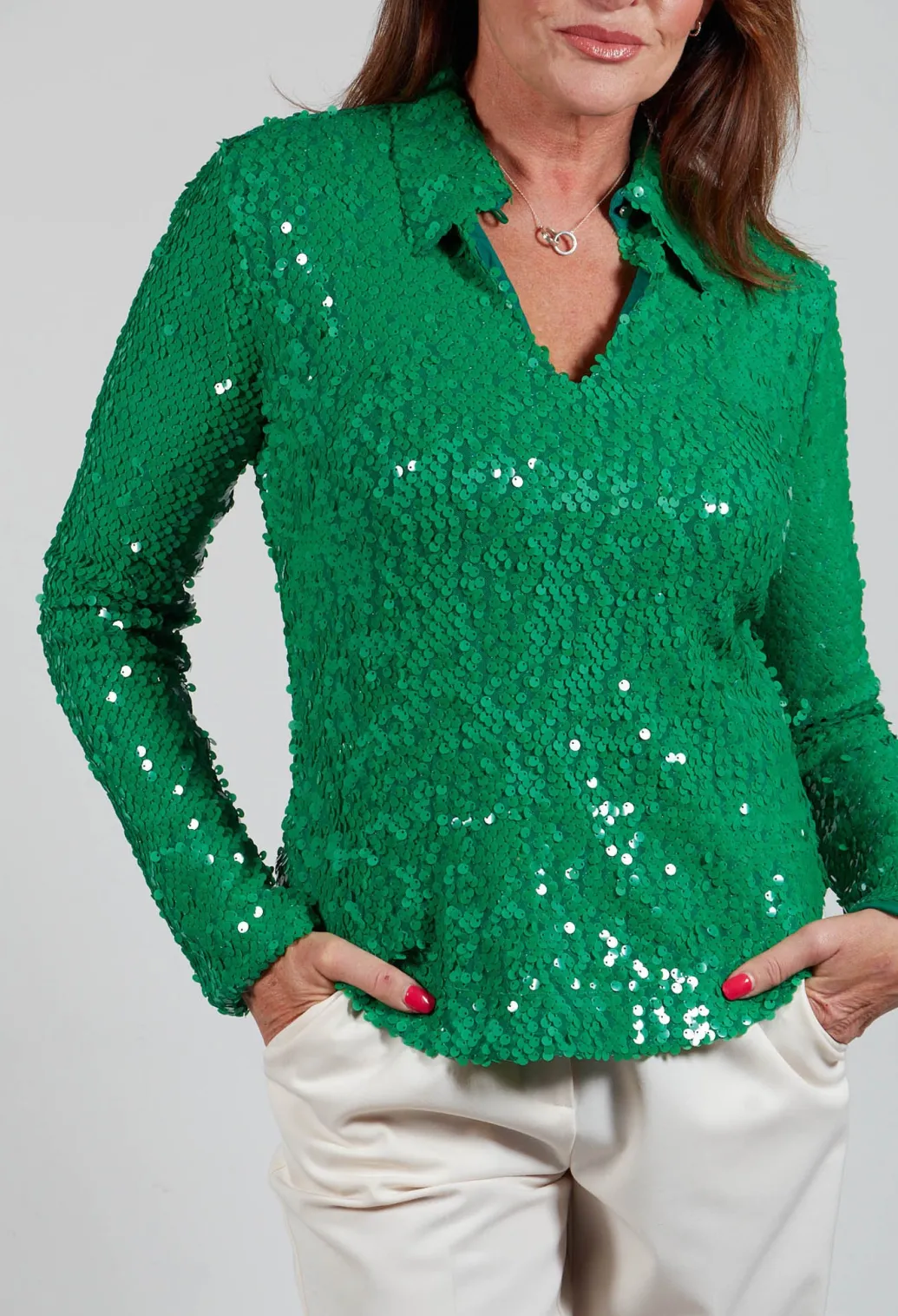 Blouse with Sequin Detail in Green
