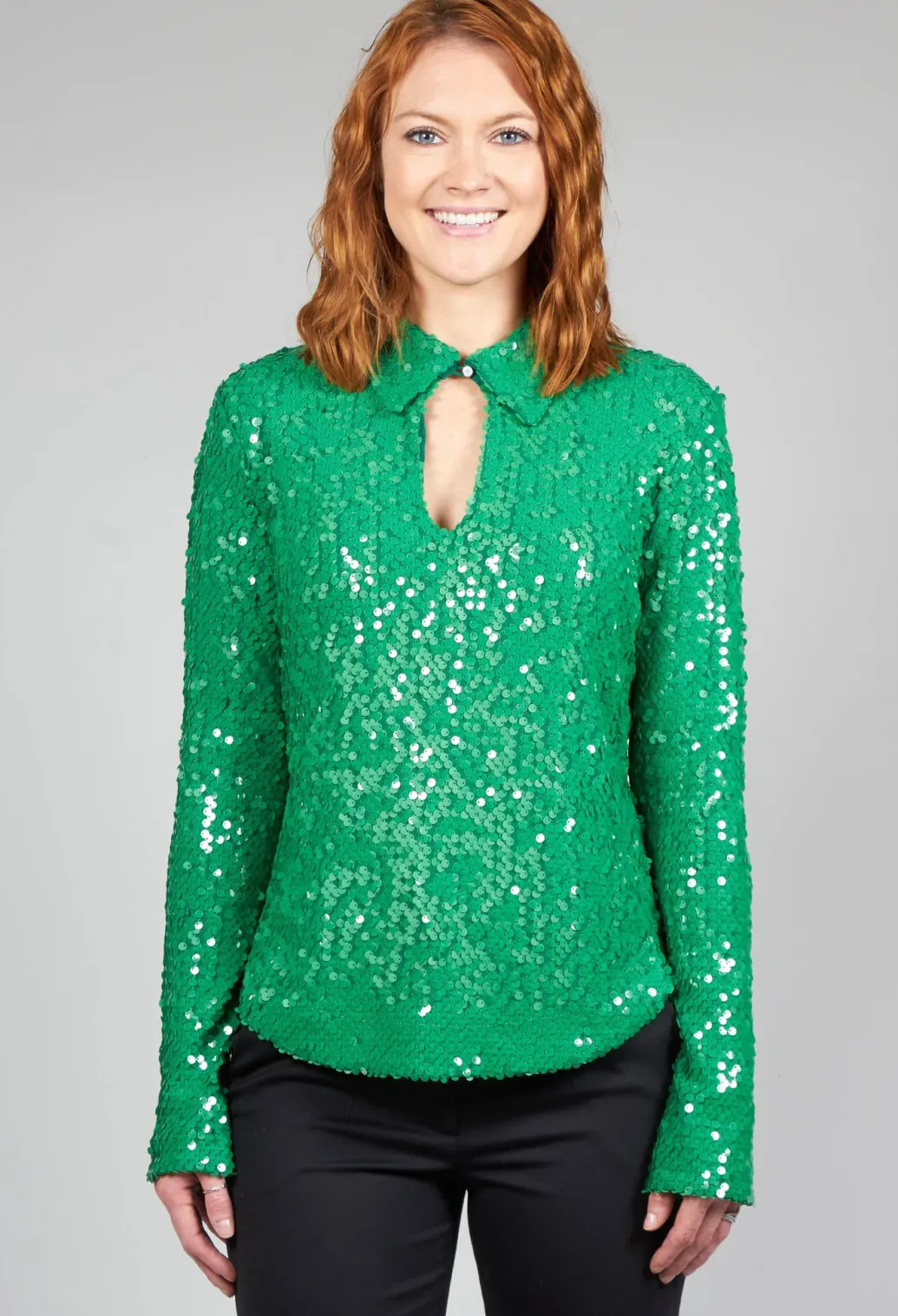 Blouse with Sequin Detail in Green