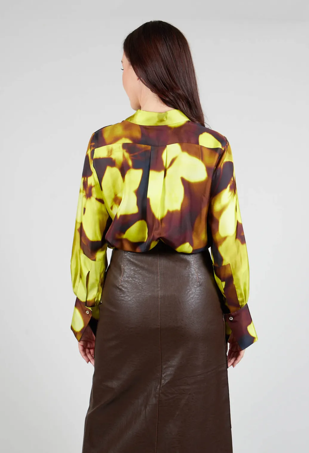 Blurred Print Silk Blouse in Lime