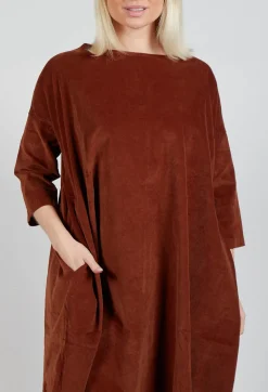 Boat Neck Dress V in Rust