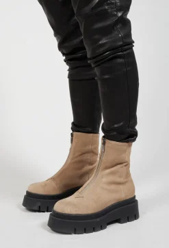 Boots With Front Zip in London DK Beige