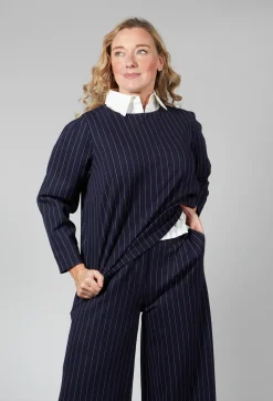 Box Shaped Top in Navy Pinstripe