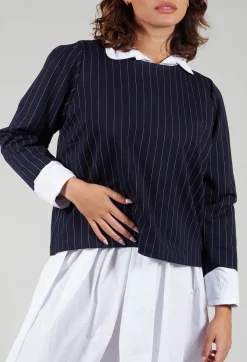 Box Shaped Top in Navy Pinstripe