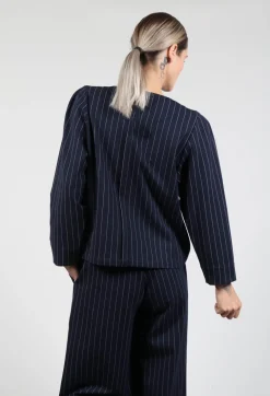 Box Shaped Top in Navy Pinstripe