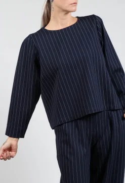 Box Shaped Top in Navy Pinstripe