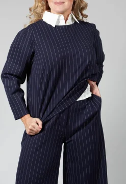 Box Shaped Top in Navy Pinstripe