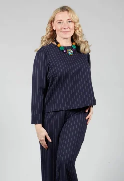 Box Shaped Top in Navy Pinstripe