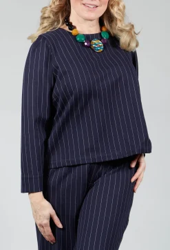 Box Shaped Top in Navy Pinstripe