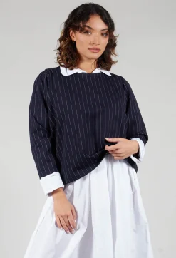 Box Shaped Top in Navy Pinstripe