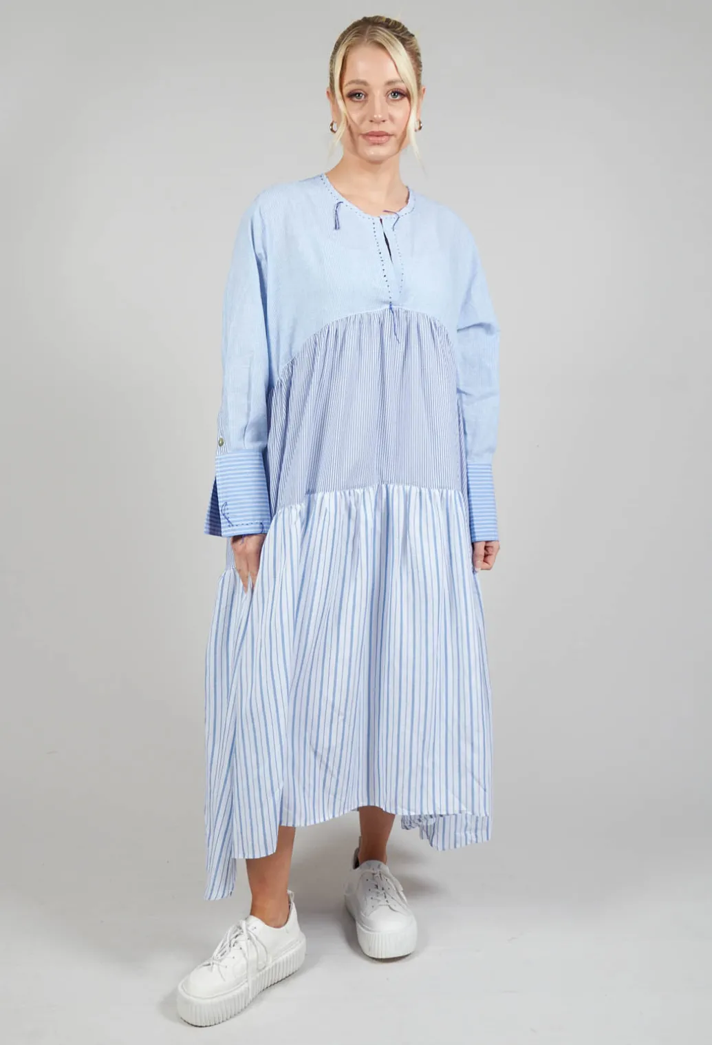 Boxy Smock Dress in Blue Stripe