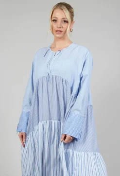 Boxy Smock Dress in Blue Stripe