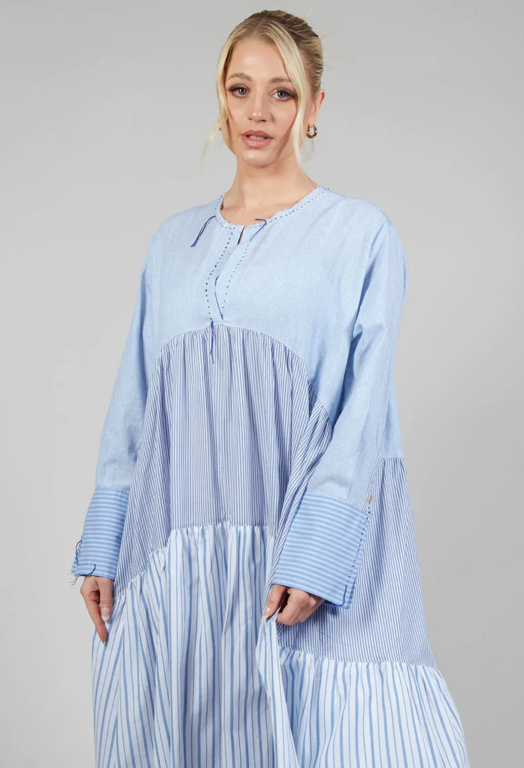 Boxy Smock Dress in Blue Stripe