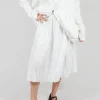 Bubble Hem Skirt with Pleat Detail in Off White
