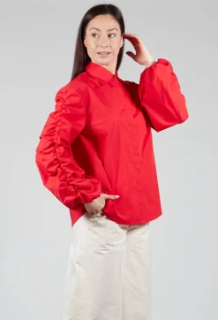 Bubble Sleeve Shirt in Red