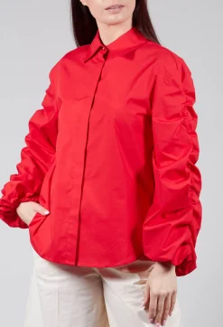 Bubble Sleeve Shirt in Red