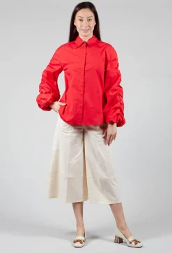 Bubble Sleeve Shirt in Red