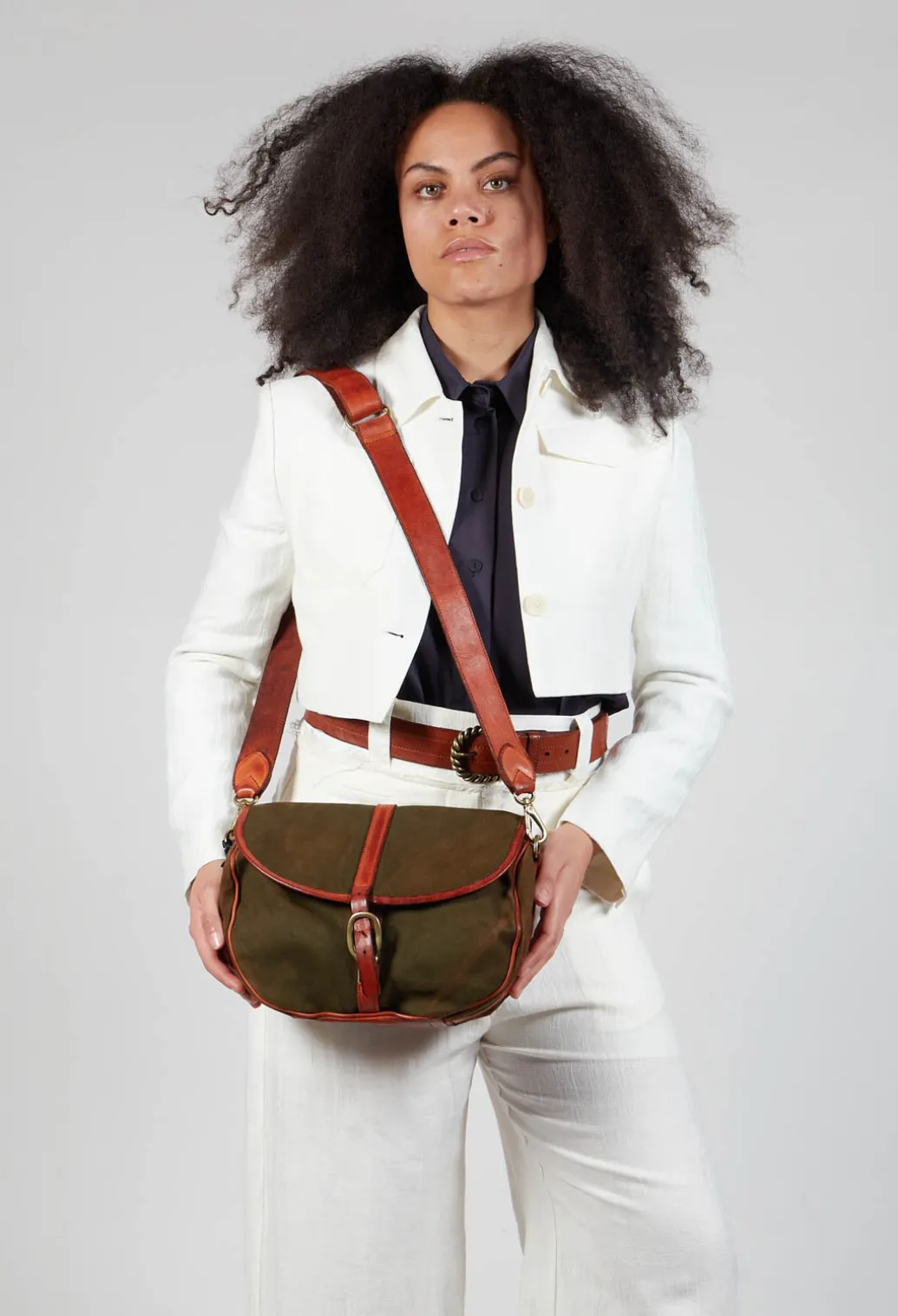 Buckle Bag in Military and Cognac