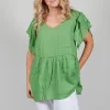 Butterfly Sleeve Top in Green