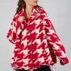 Button Dogstooth Cardigan in Cardinal Bone Jacquard