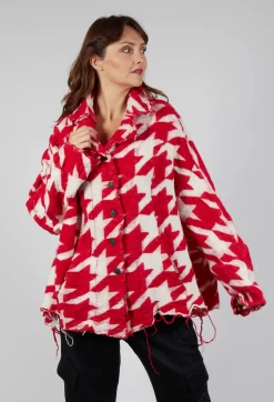Button Dogstooth Cardigan in Cardinal Bone Jacquard
