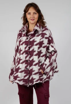 Button Dogstooth Cardigan in Merlot Bone Jacquard