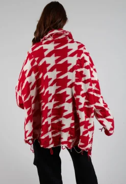 Button Dogstooth Cardigan in Cardinal Bone Jacquard