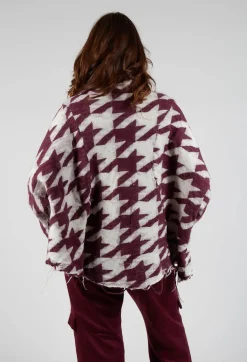 Button Dogstooth Cardigan in Merlot Bone Jacquard
