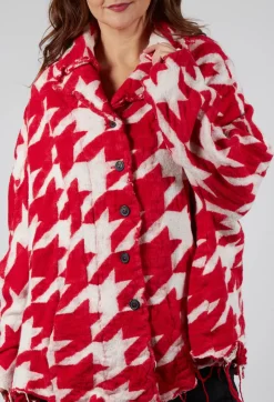 Button Dogstooth Cardigan in Cardinal Bone Jacquard