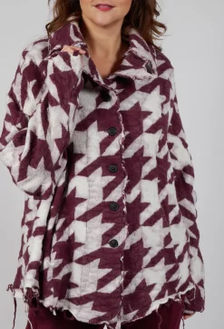 Button Dogstooth Cardigan in Merlot Bone Jacquard