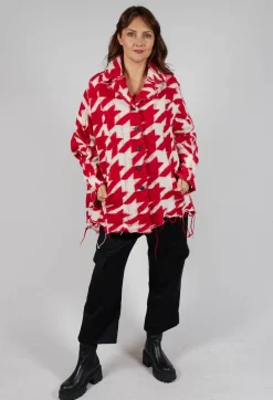 Button Dogstooth Cardigan in Cardinal Bone Jacquard