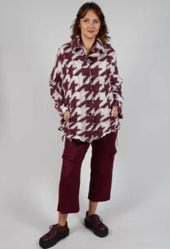 Button Dogstooth Cardigan in Merlot Bone Jacquard