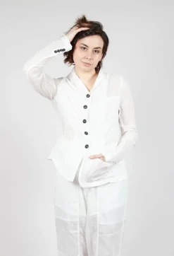 Button Fastening Jacket with Elasticated Back Detail in Semi Bleach Paper