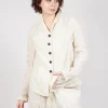 Button Fastening Jacket with Elasticated Back Detail in Greige Paper