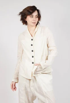 Button Fastening Jacket with Elasticated Back Detail in Greige Paper